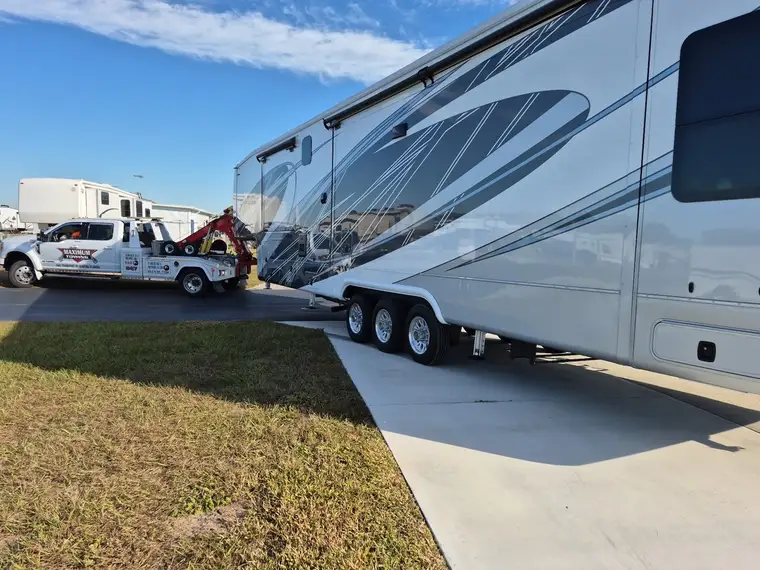 Camper hauling on a Maximum Towing trailer